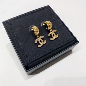 No.4483-Chanel Hoop Metal Crystal Coco Mark Earrings (Unused/ 未使用品)