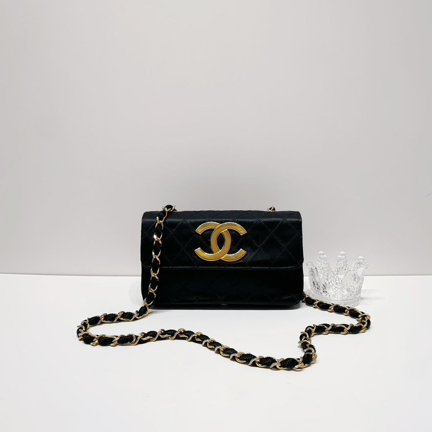 No.001665-4-Chanel Vintage Satin Mini Flap Bag