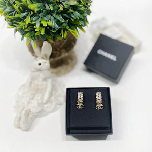 No.4452-Chanel Metal Crystal Sparkling Wheat CC Earrings (Unused / 未使用品)