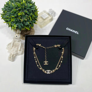 No.4482-Chanel Metal Pearl & Crystal Coco Mark Necklace (Unused/ 未使用品)