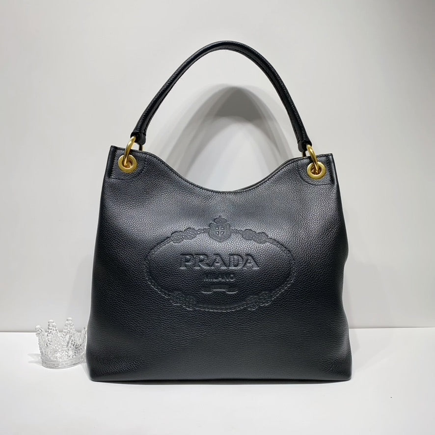 No.4350-Prada Vitello Phenix Embossed Logo Hobo Tote Bag