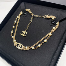 Load image into Gallery viewer, No.4482-Chanel Metal Pearl &amp; Crystal Coco Mark Necklace (Unused/ 未使用品)
