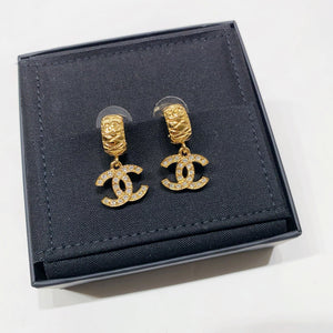 No.4483-Chanel Hoop Metal Crystal Coco Mark Earrings (Unused/ 未使用品)