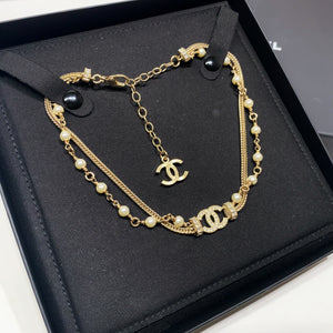 No.4482-Chanel Metal Pearl & Crystal Coco Mark Necklace (Unused/ 未使用品)