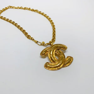 No.001604-Chanel Vintage Gold Metal Coco Mark Necklace