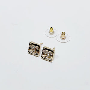 No.4178-Chanel Metal & Crystal Square Coco Mark Earrings