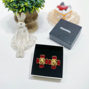 No.4189-Chanel Vintage Glass Stone Pearl Coco Mark Clip Earrings