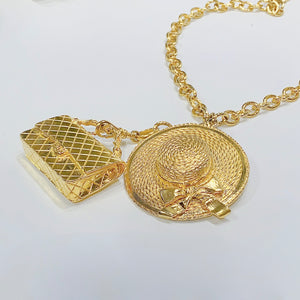 No.3842-Chanel Vintage Gold Bag & Hat Charm Chain Belt