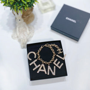 No.3885-Chanel Gold Metal & Crystal Letter Bracelet