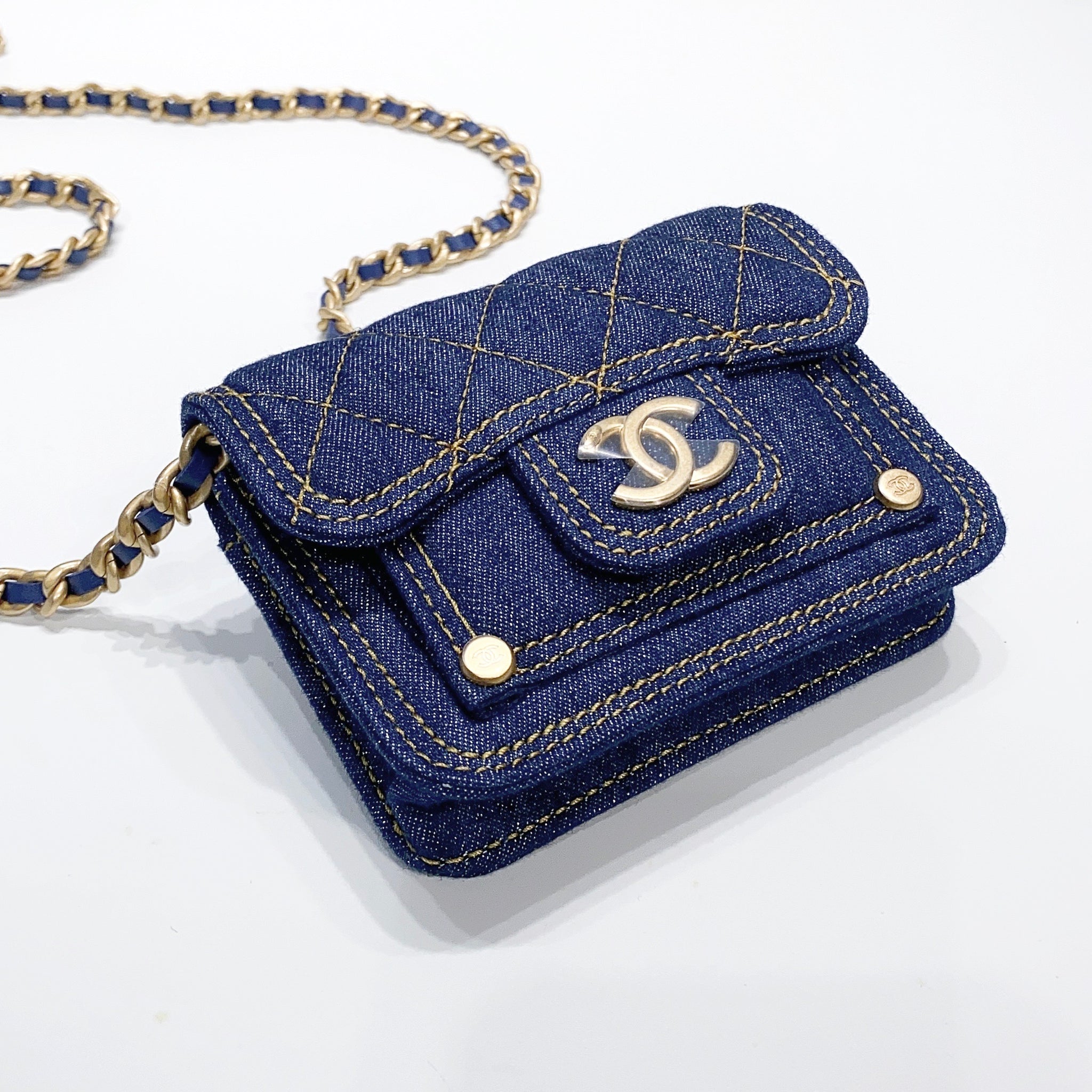 No.3889-Chanel Denim Double You Clutch With Chain( Brand New
