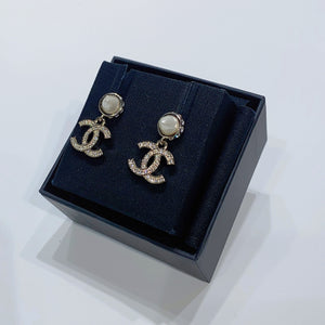 No.3851-Chanel Metal Pearl & Crystal Coco Mark Earrings (Brand New / 全新貨品)