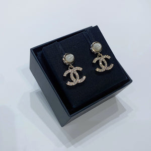 No.3851-Chanel Metal Pearl & Crystal Coco Mark Earrings (Brand New / 全新貨品)