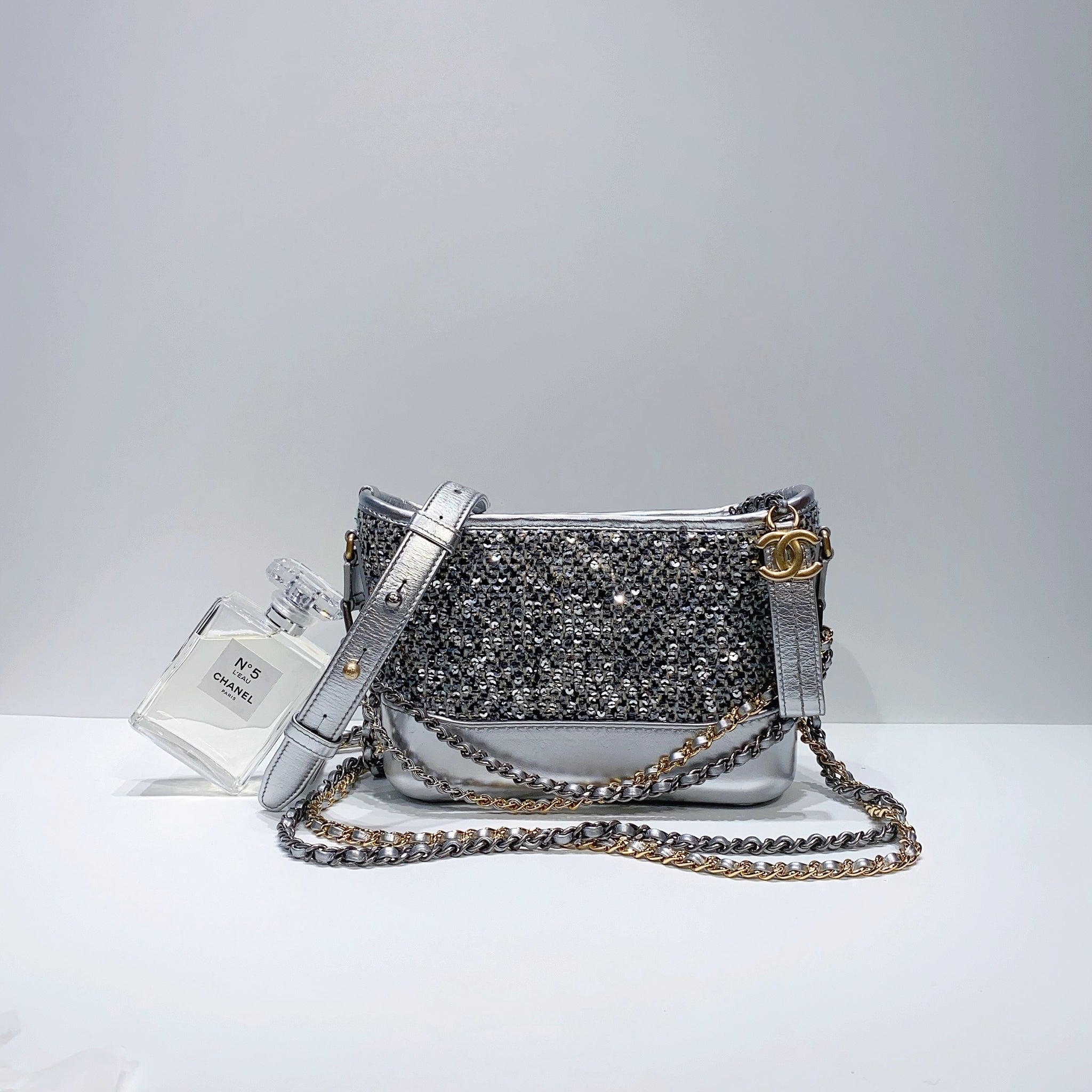 Chanel Gabrielle Sequins Small Hobo Shoulder Bag Blue/White