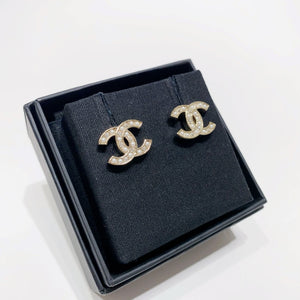 No.001620-1-Chanel Metal Crystal & Pearl Coco Mark Earrings  (Brand New / 全新貨品)