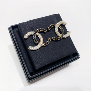 No.001620-2-Chanel Metal Black & Crystal Coco Mark Earrings  (Brand New / 全新貨品)