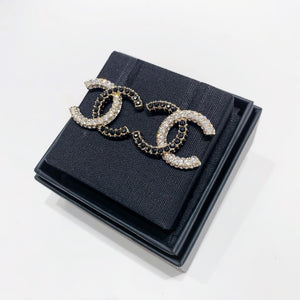 No.001620-2-Chanel Metal Black & Crystal Coco Mark Earrings  (Brand New / 全新貨品)