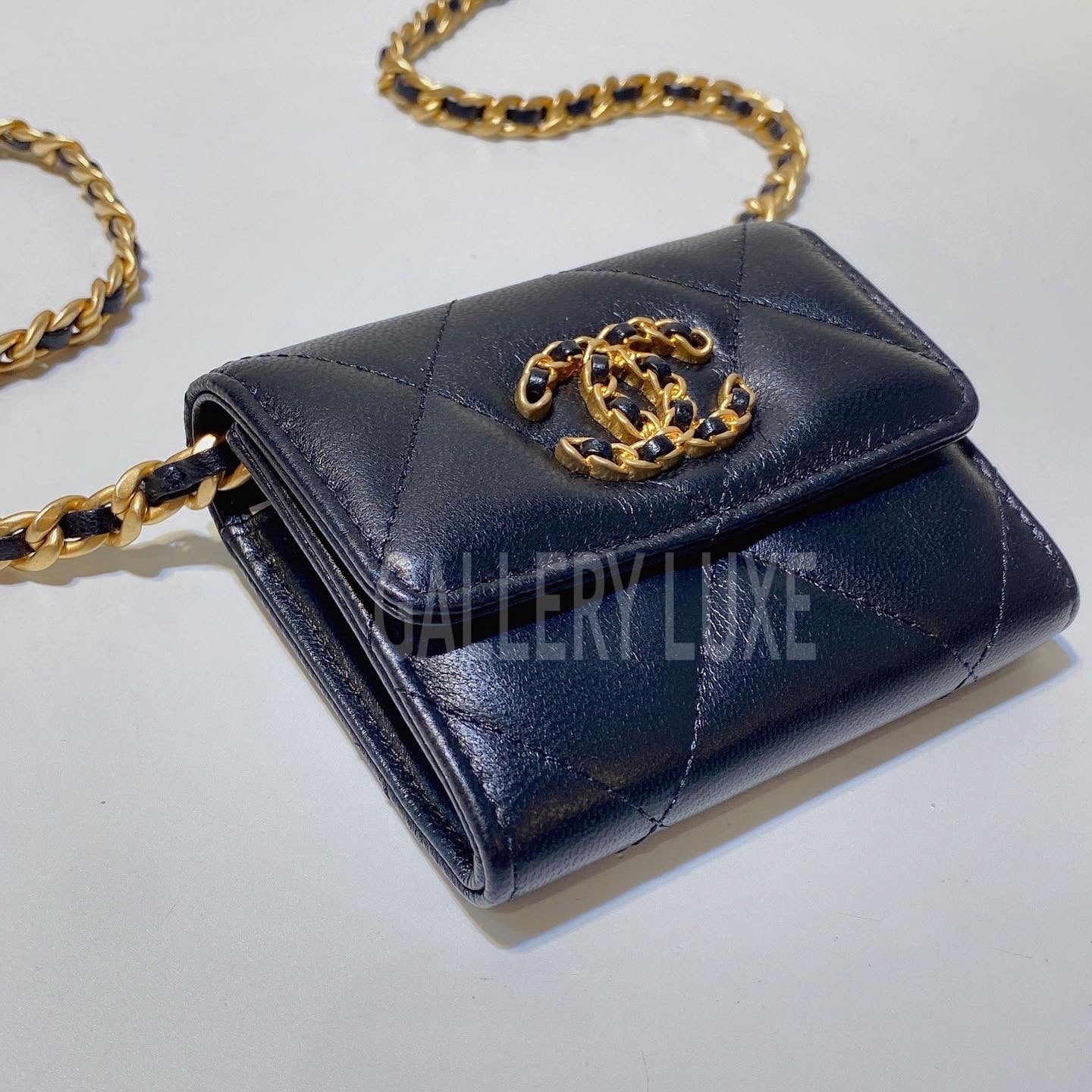 Chanel 19 Flap Coin Purse With Chain Quilted Denim Blue 1082861
