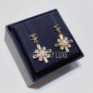 No.3305-Chanel Coco Mark Pearl Strass Cross Earrings
