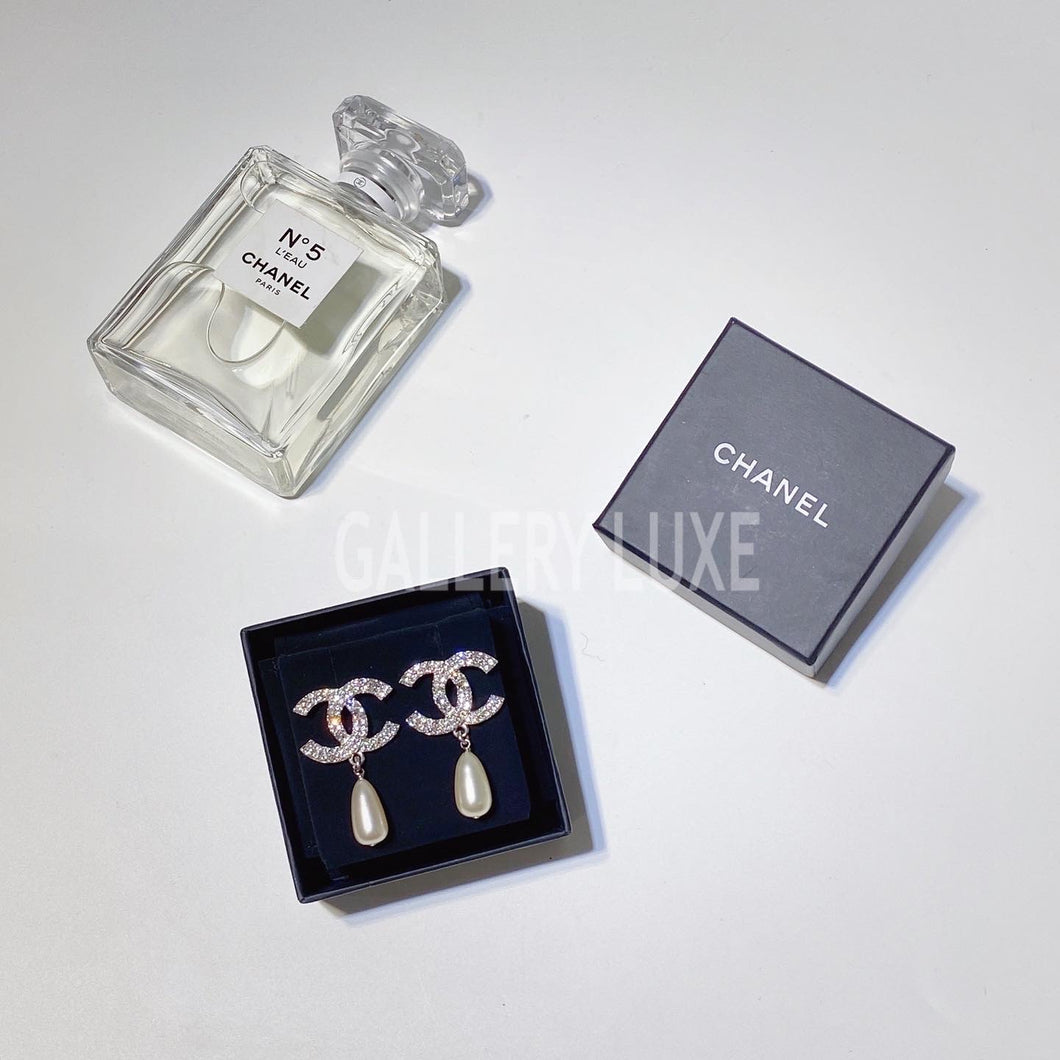 No.3319-Chanel Crystal & Pearl Coco Mark Earrings