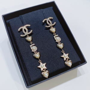 No.3636-Chanel Metal Crystal Heart & Star No.5 Earrings