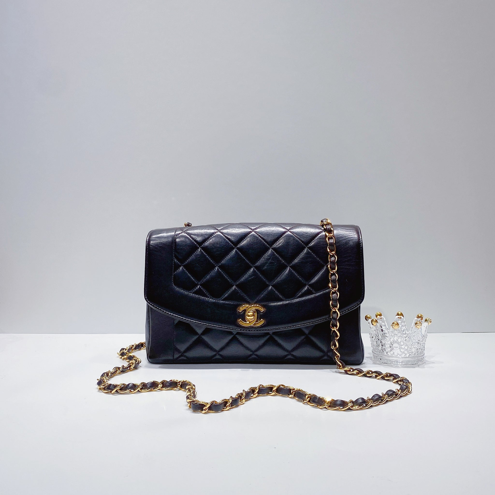 Chanel Black Quilted Lambskin Medium Vintage Classic Diana Flap Bag Chanel   TLC