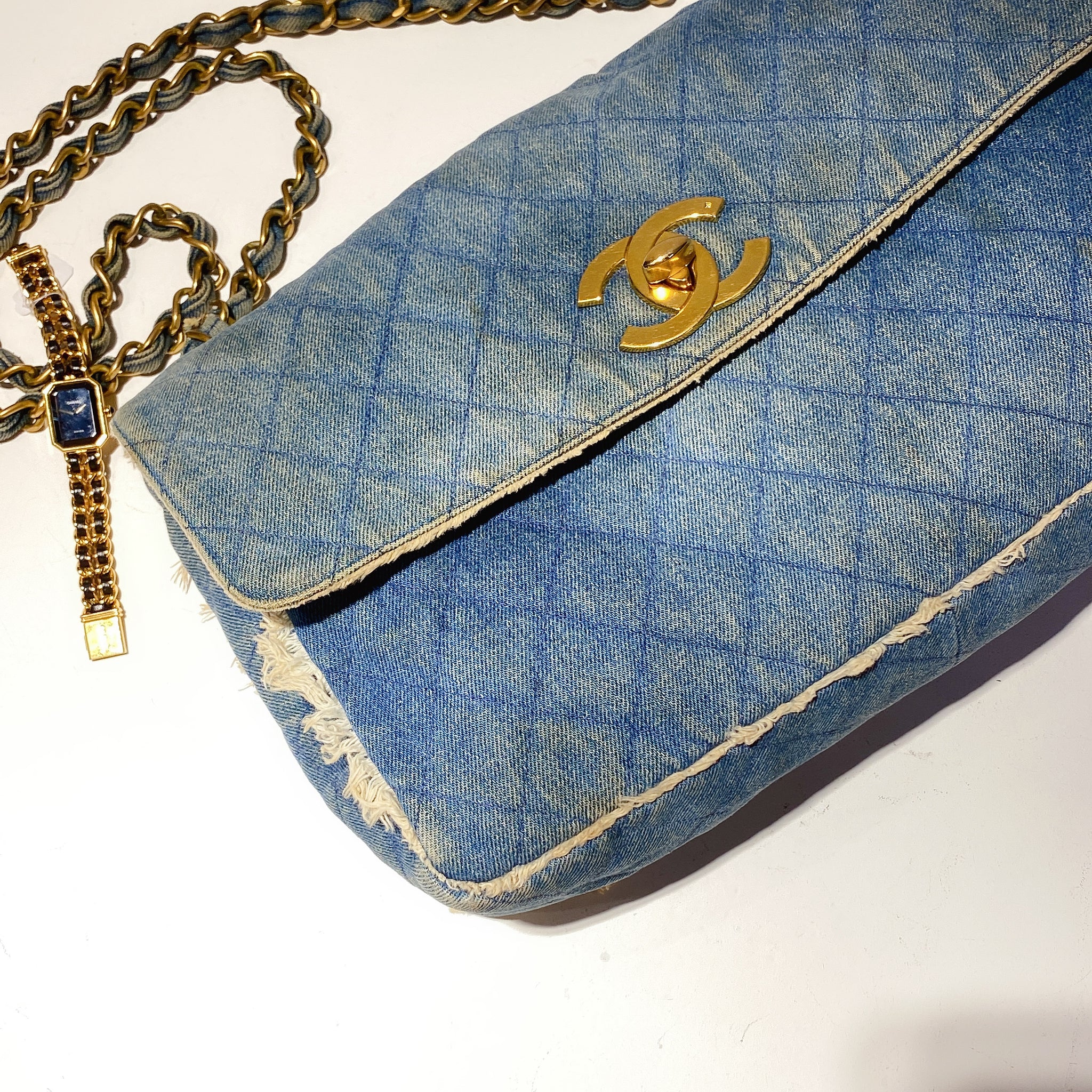 Chanel Blue Denim  Chain Tote  Labellov  Buy and Sell Authentic Luxury