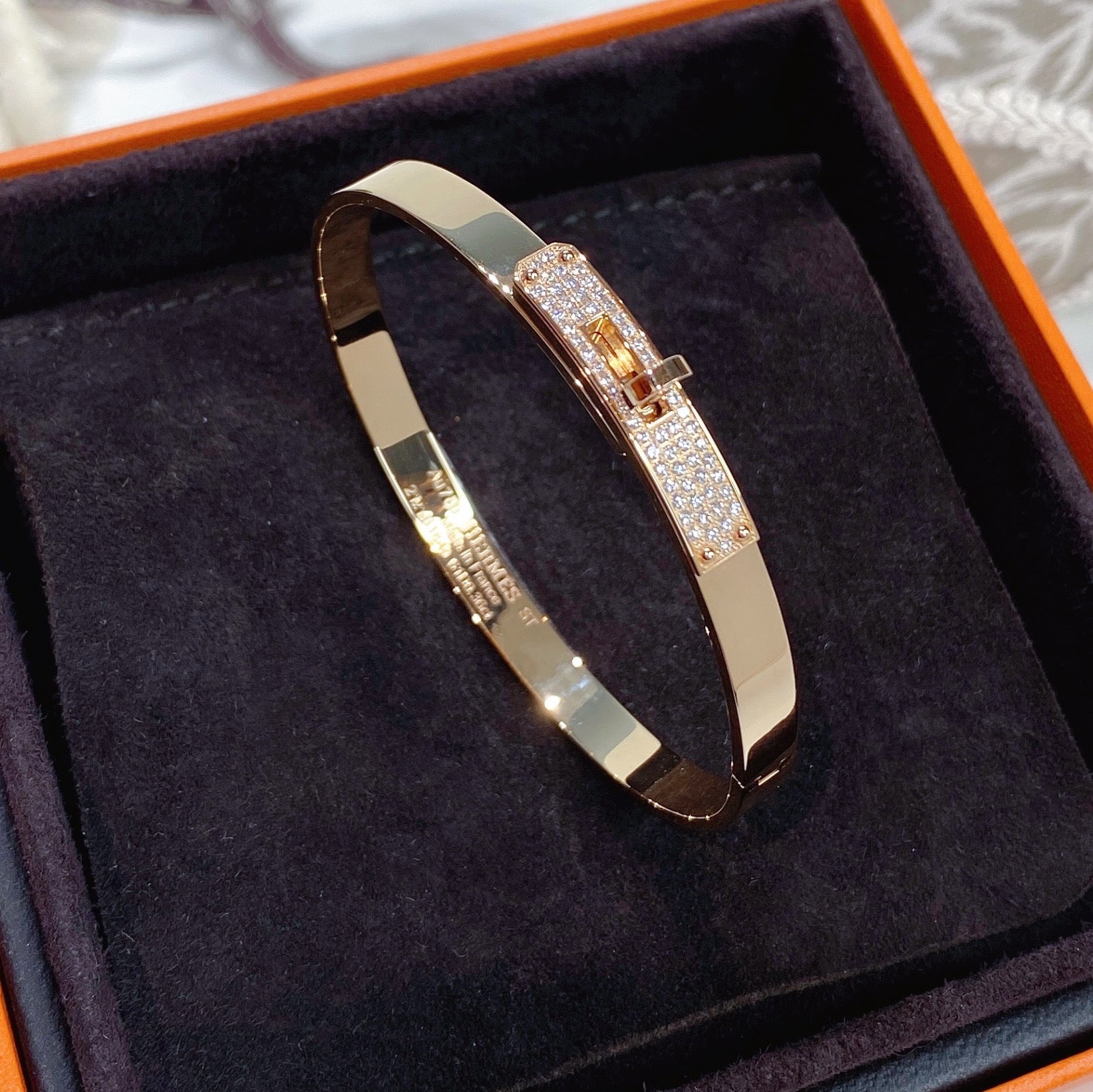 Hermes 18K Rose Gold and Diamond Kelly PM Chain Bracelet