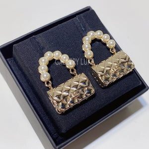 No.3257-Chanel Pearl Metal Classic Bag Earrings
