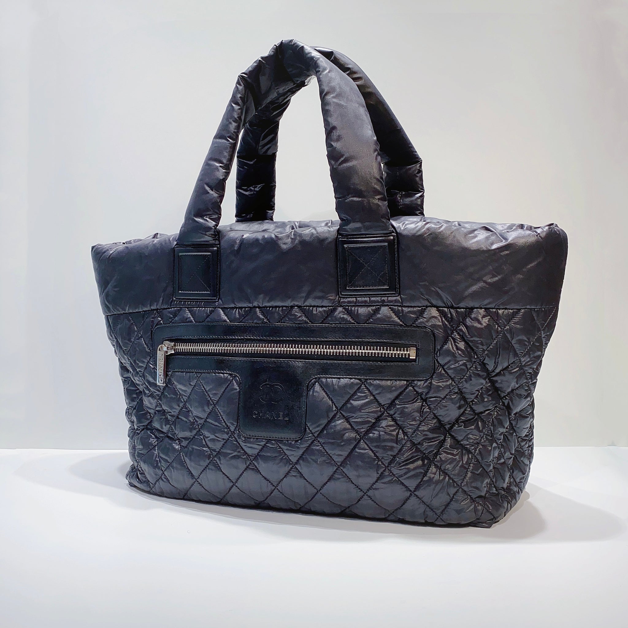 Chanel Dark White Quilted Nylon Coco Cocoon Tote Bag