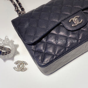 Chanel Classic 2.55 Jumbo Single Flap (1301xxxx) Brown Caviar Silver Chain,  width 30cm with Card, no Dust Cover