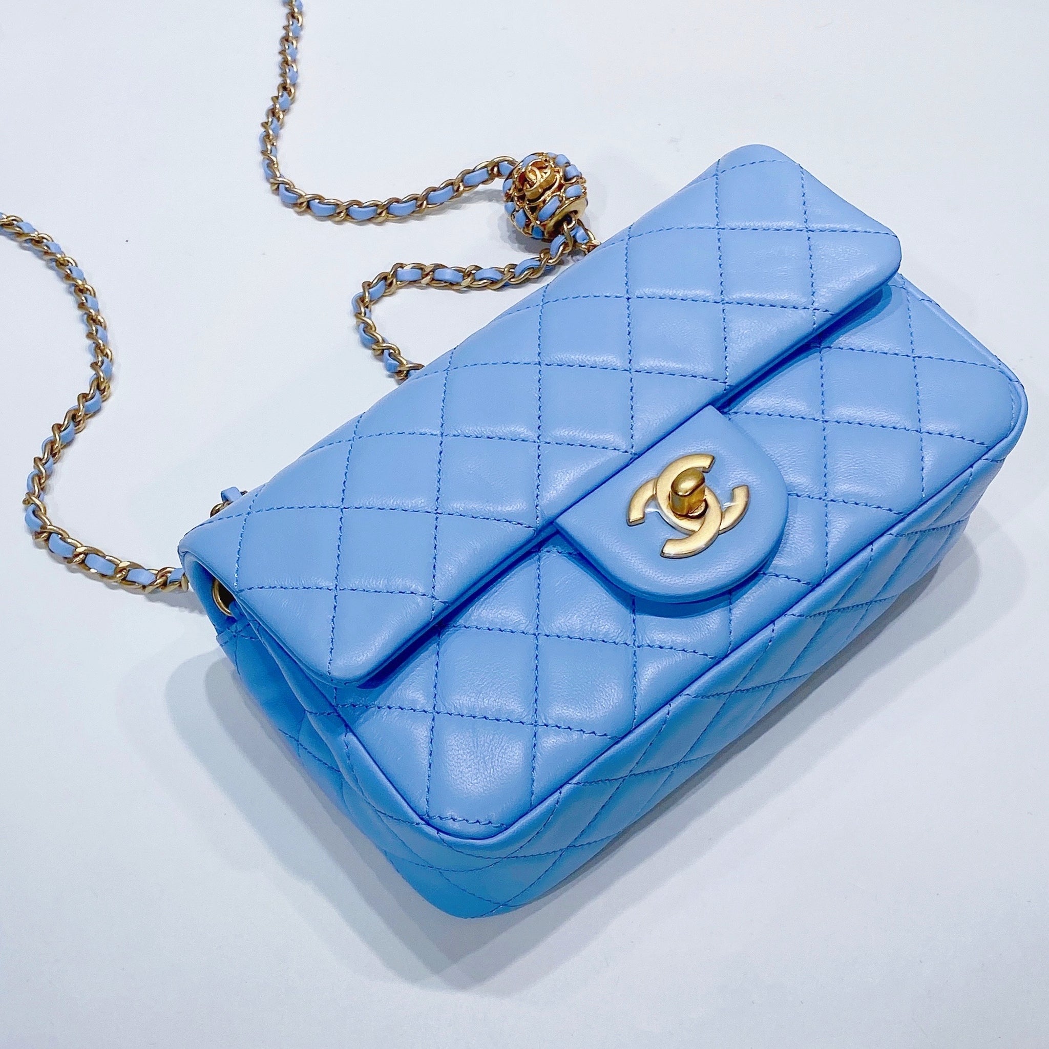 Chanel Pearl Crush Flap Bag Quilted Lambskin Mini Blue 1885941