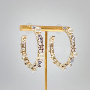 No.3011-Chanel Glass Pearl Strass Snowfall Hoop Earrings