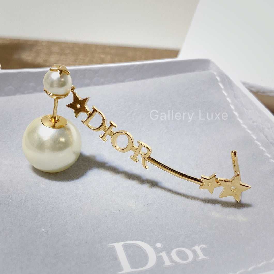 No.2709-Christian Dior Tribales Multi Pearl Gold Star Dangle Earrings