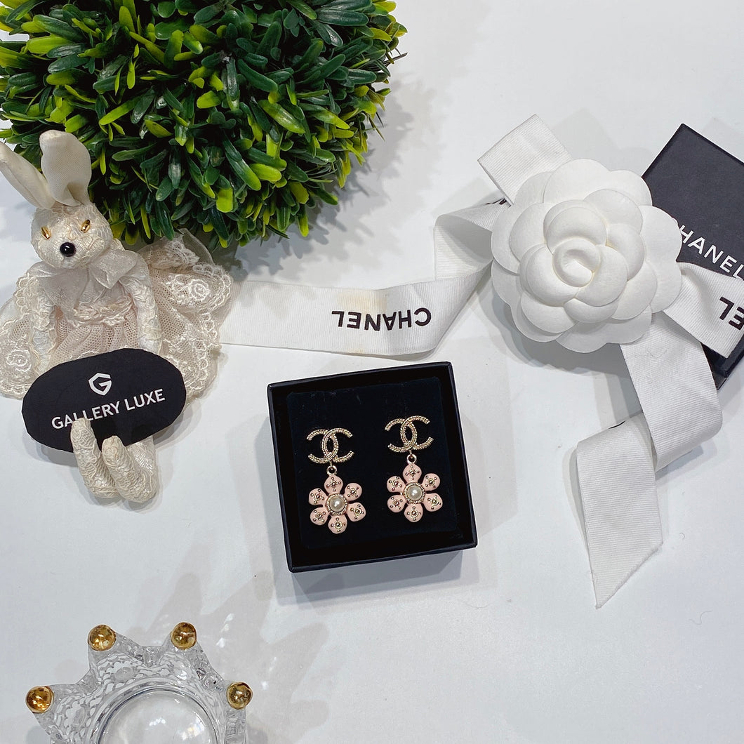 No.3588-Chanel Coco Mark Drop Gold Flower Earrings