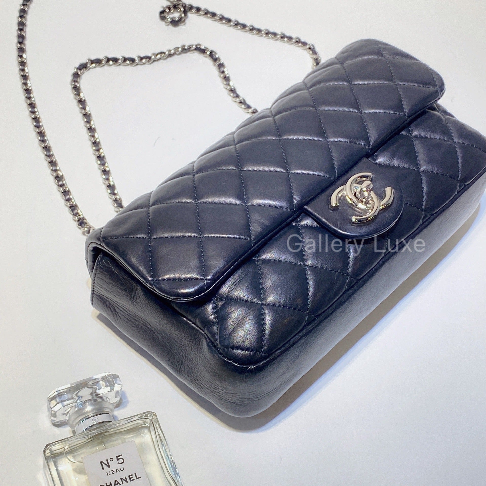 Chanel 13637244 Coco Rain Classic Medium Flap in Black Soft Lambskin Silver  Hardware bag - The Attic Place