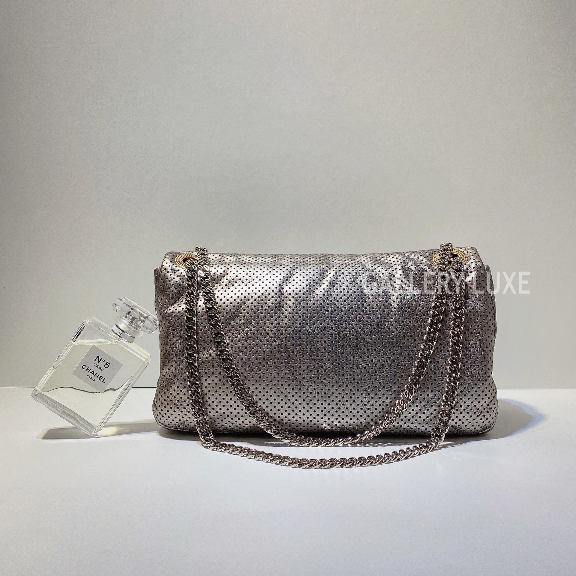 Chanel Metallic Green Drill Perforated Leather Large Tote Bag Double  Hardware Gold/ Silver Series 11xxx. Made in Italy.